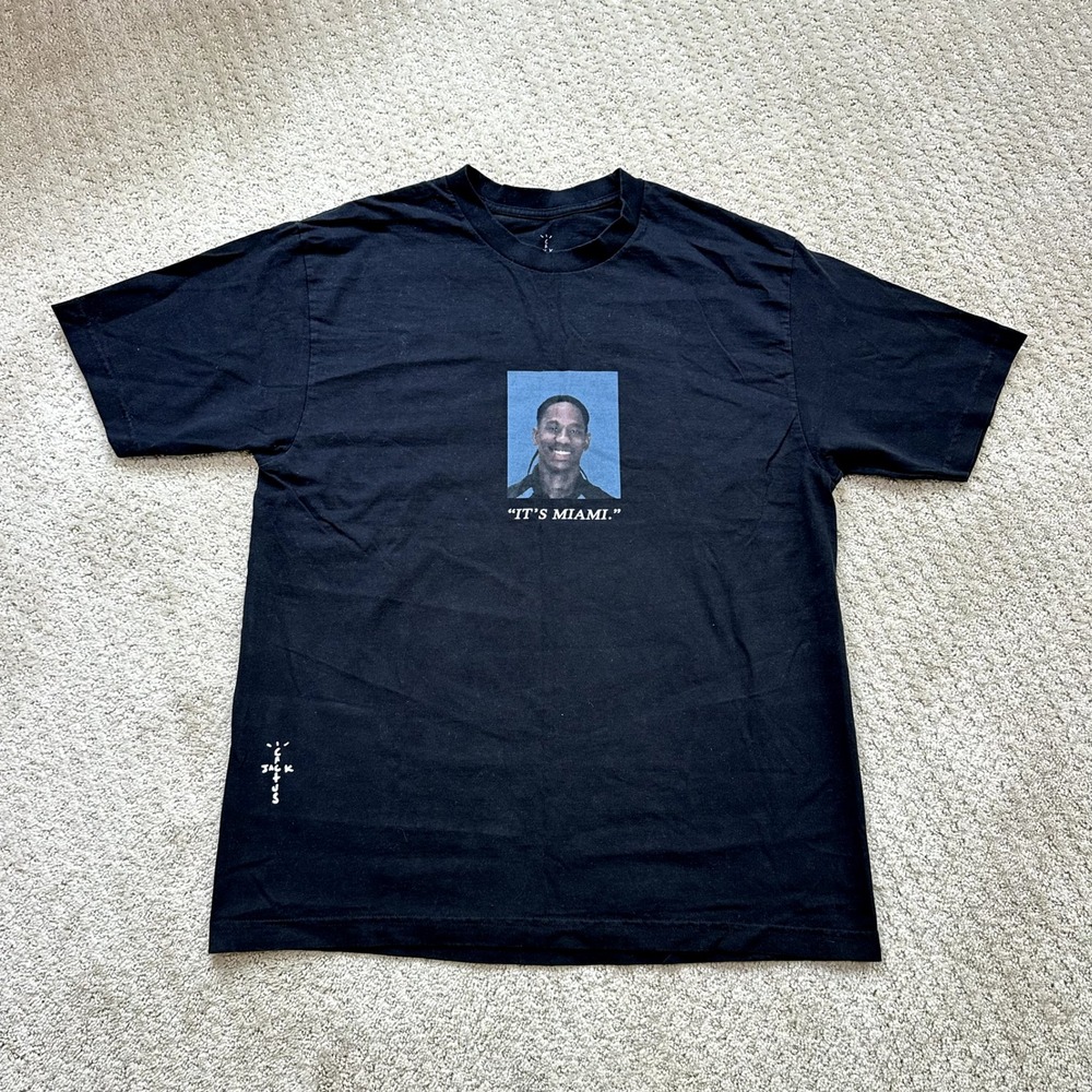 Travis Scott T-Shirt Mens Large Black Cactus Jack It's Miami Mugshot Tee